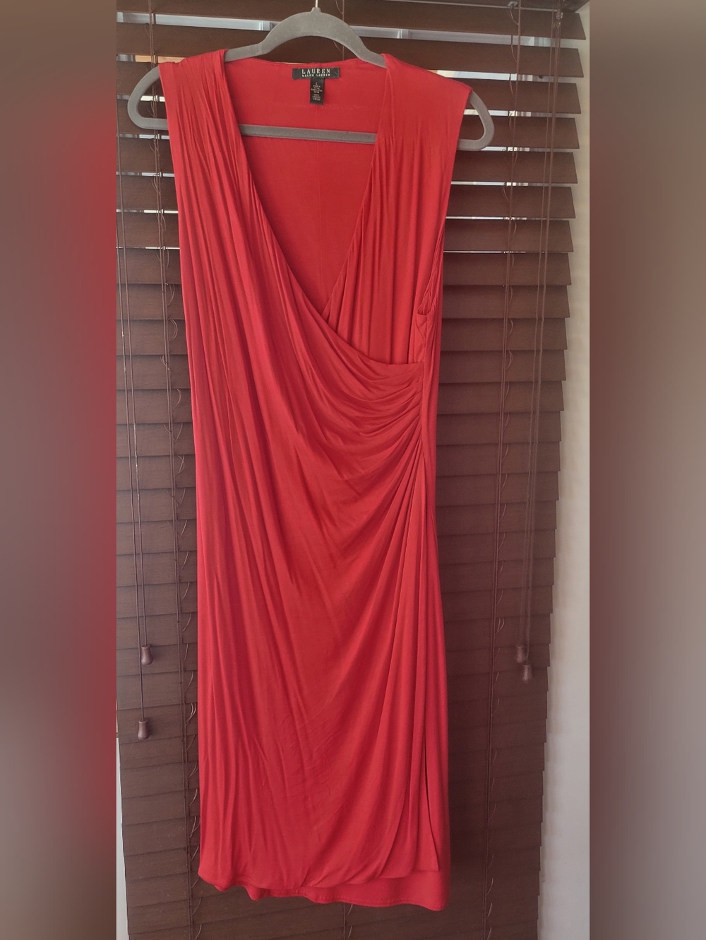 Lauren By Ralphi Lauren Red Draped Midi Cocktail Dress